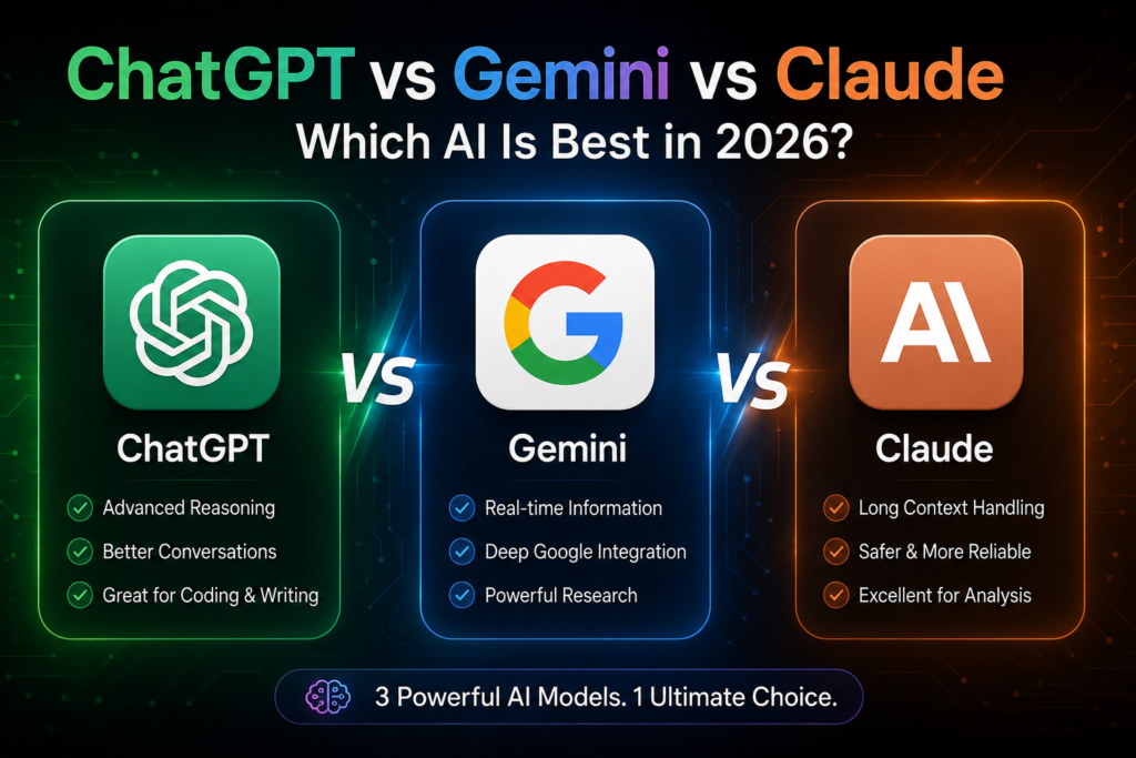 ChatGPT Gemini Claude Comparison – Best AI Assistant in 2026